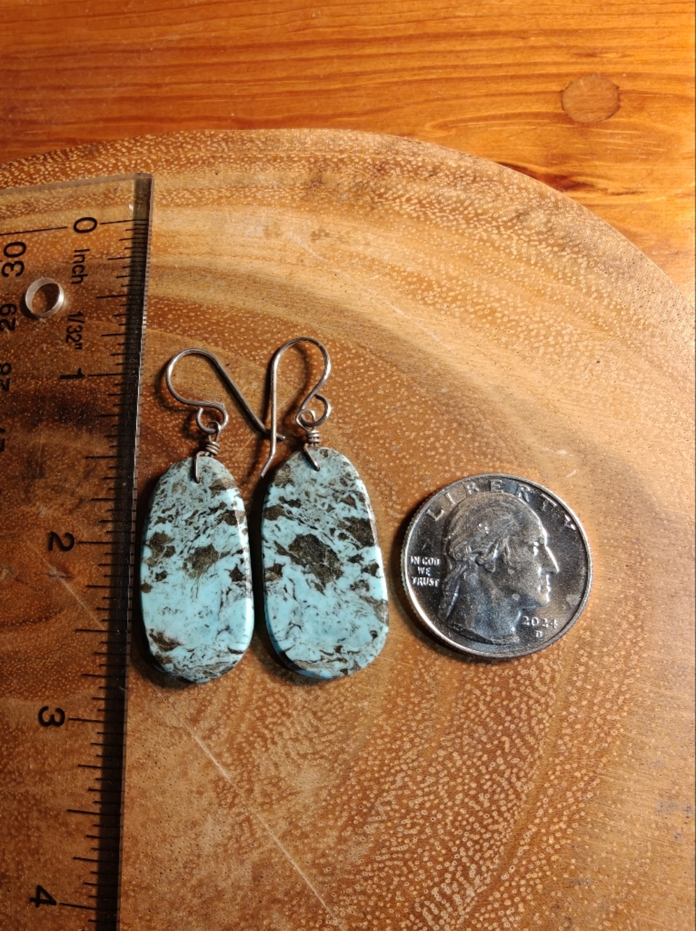 Turquoise Stone Dangle Earrings with Silver Hooks